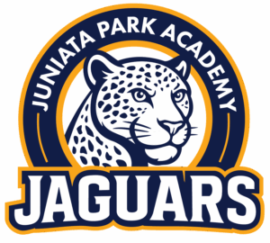 Logo of Juniata Park Academy featuring a jaguar head inside a circular crest with the words “Juniata Park Academy” and bold text reading “Jaguars” at the bottom.